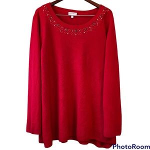Fashion Bug women’s Red Beded Embellishments Sweater 4X